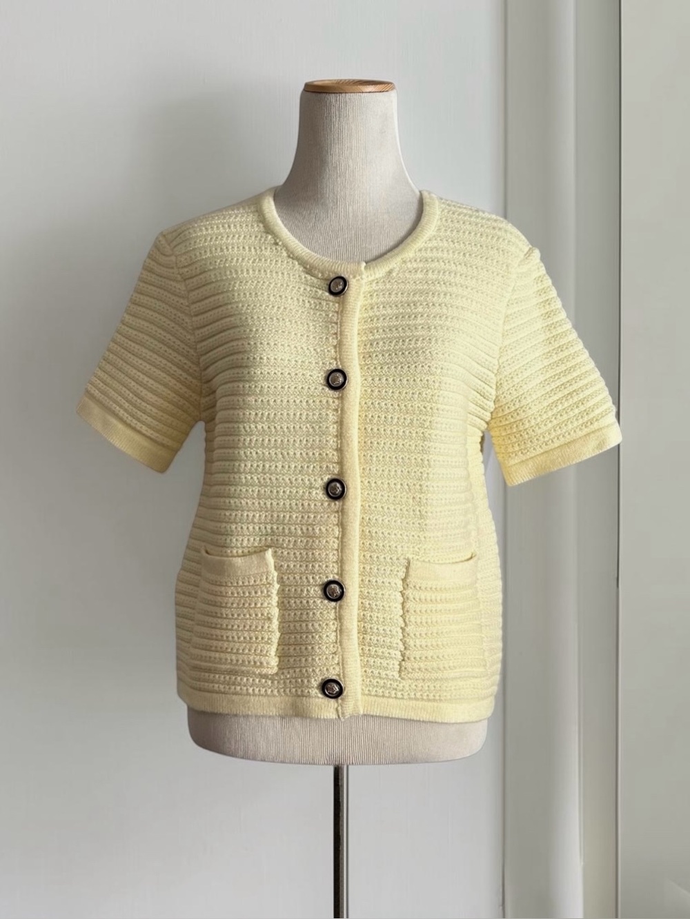 Joie Butter Yellow Short Sleeve Knit Cardigan with Gold Buttons Size M NWT